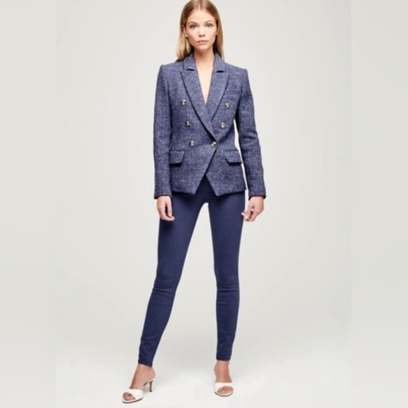 L’Agence Kenzie double breasted blazer jacket in blue melange - Picture 3 of 9